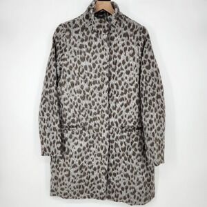 Gray Cheetah Womens Wool Blend Funnel Neck Coat Size M Zippered Winter Mobwife
